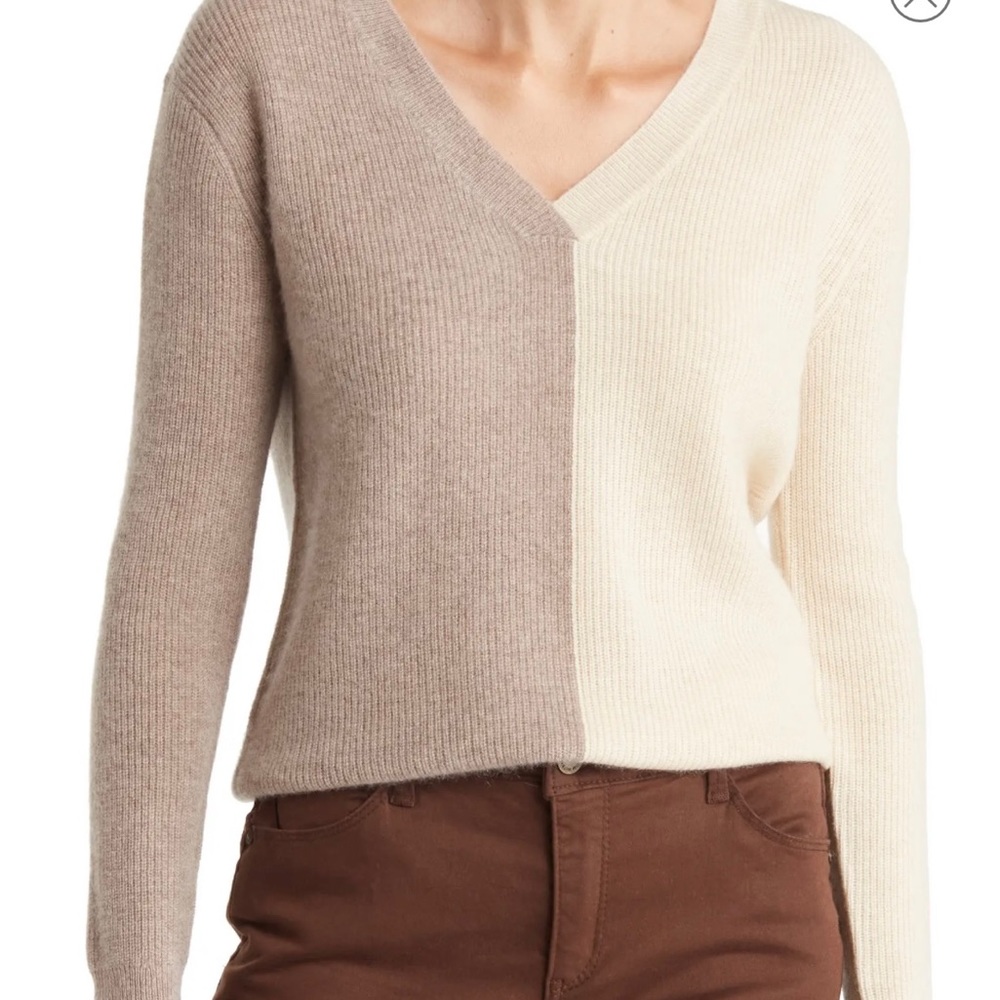Magaschoni Colorblock Cashmere V-Neck Sweater NWT